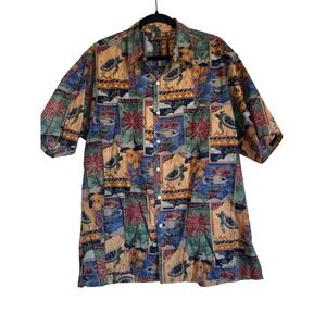Tori Richard Mens L Hawaiian‎ Shirt Tropical Turtle Fish Palm Tree Aloha